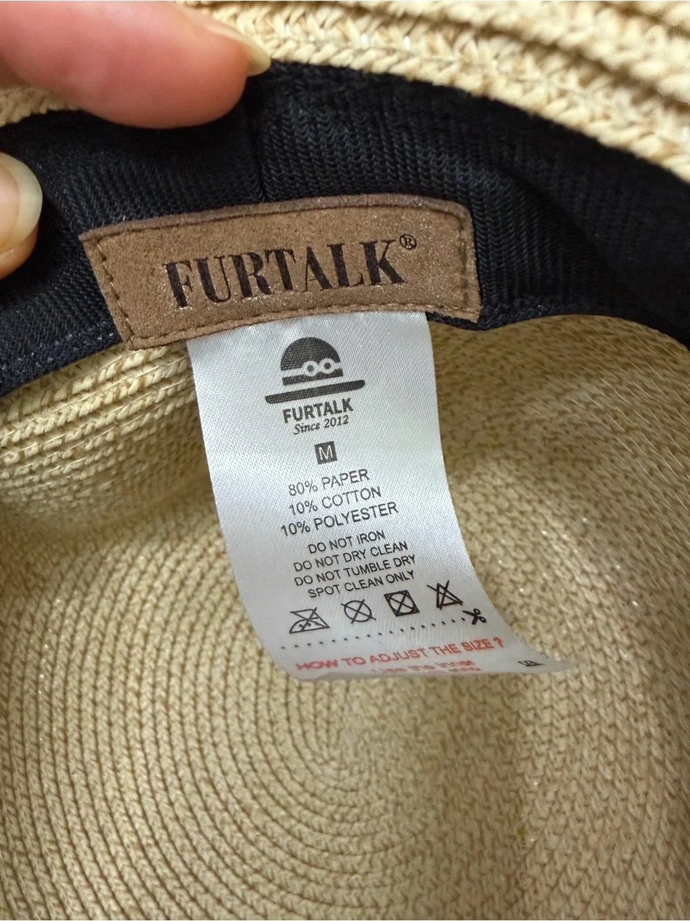 FURTALK Women's Straw Wide Brim Sun Hat With Wind Lanyard UPF Size M